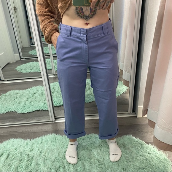 Women’s Chambray DICKIES Crop Roll Hem Work Pants Like New - Picture 2 of 14